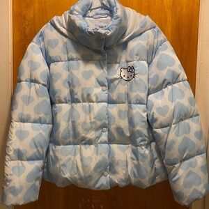 Forever 21 Blue Heart Pattern Kids Puffer Coat